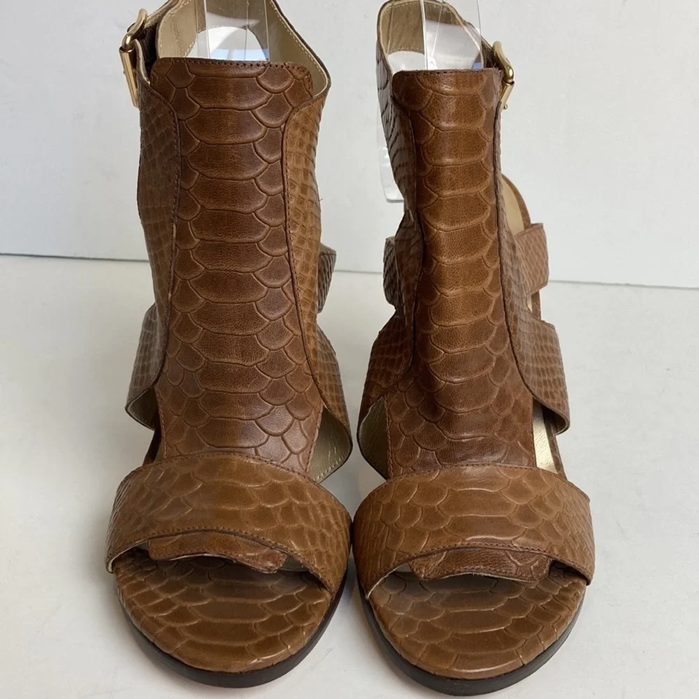 Stuart Weitzman Chunky High Heel Shoes in Toffee Camel Brown Sz 8.5 Maximalist